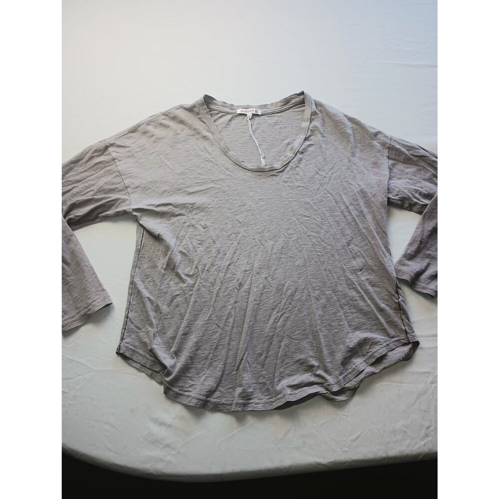 Sundry Taupe Relaxed Scoop-Neck Long Sleeve Top
